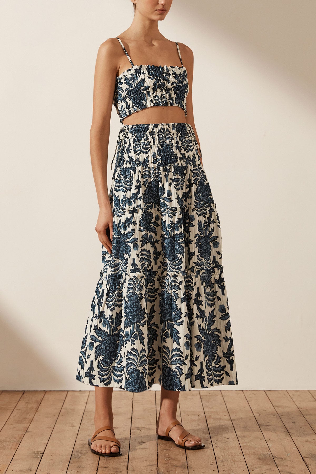 Diana Shirred Tiered Midi Skirt ...